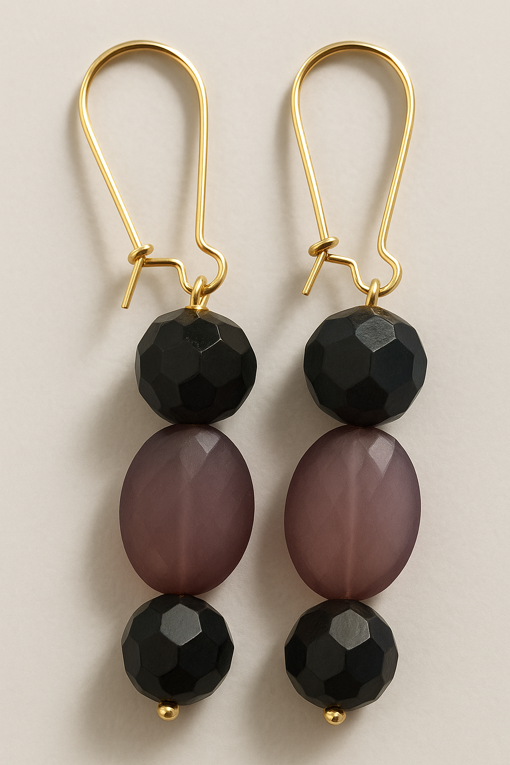 Gold Plated Faux Amethyst and Onyx Earrings