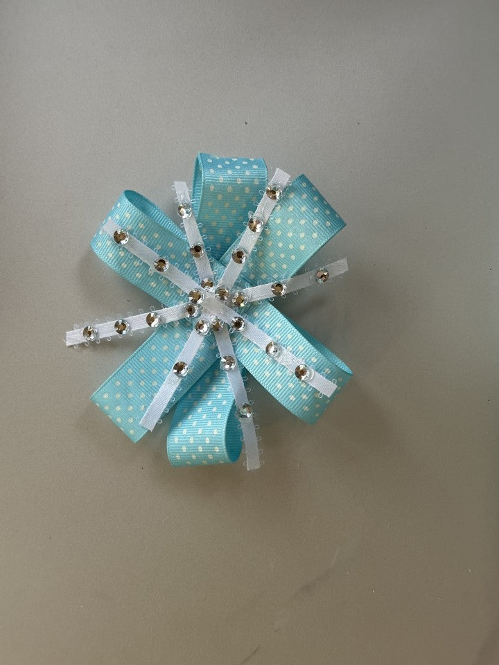 Light Blue and White Polka Dotted Hairbow