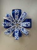 White and Blue Floral Hairbow