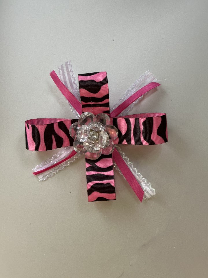 Pink and Blank Zebra Striped Hairbow